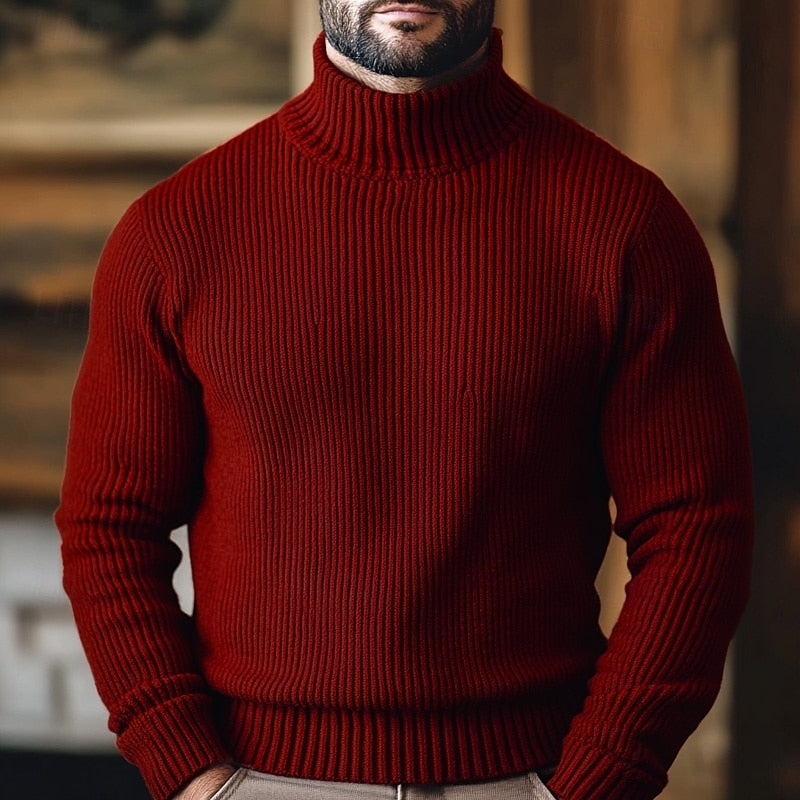 Men's Classic Rib-Knit Turtleneck Sweater with an Easy Fit - Wine