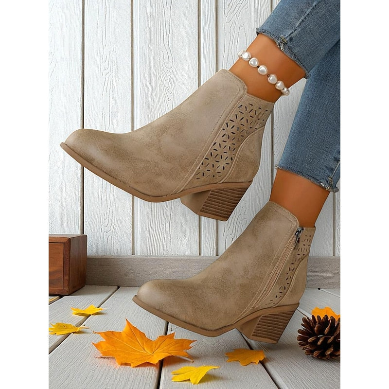 Women's Cutout Block Heel Booties for Work and Weekend