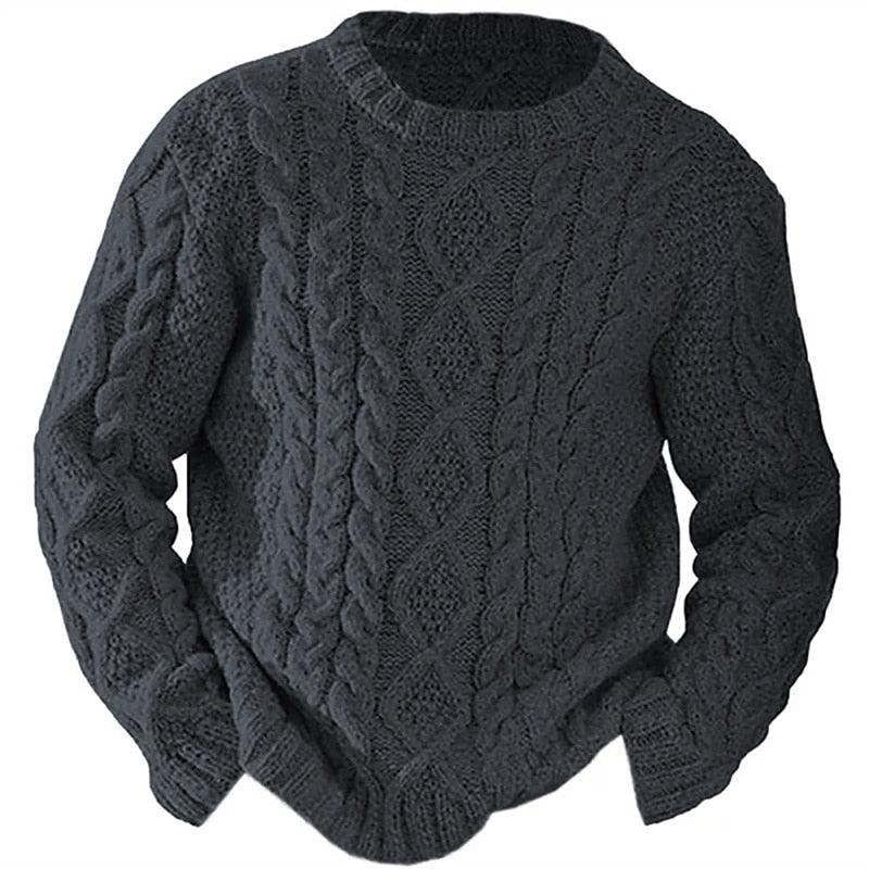Men's Timeless Cable-Knit Crewneck Sweater - Dark Gray