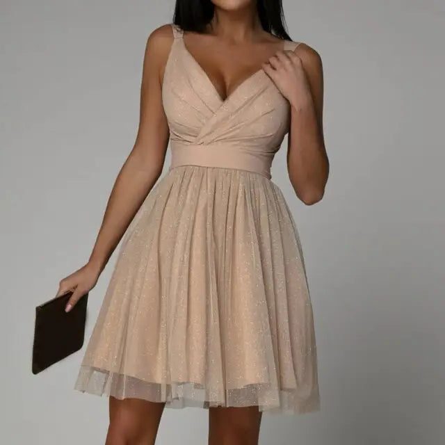 Women's Sequin Wrap Party Dress with Fitted Waist and Full Skirt