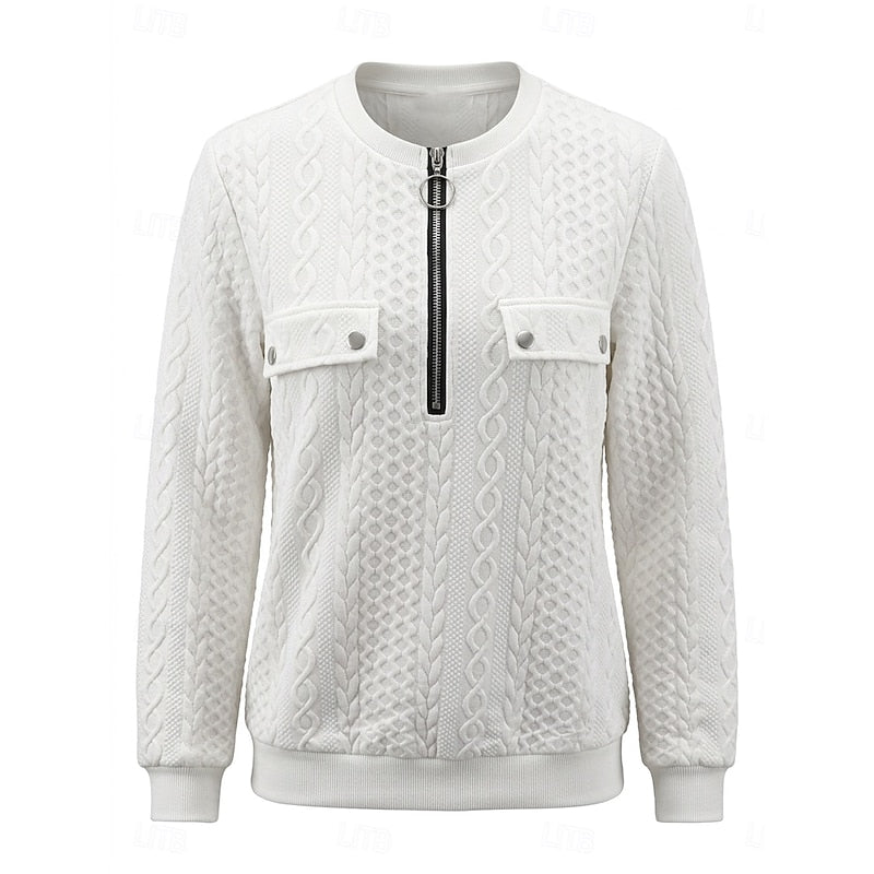 Women's Subtle Cable Quarter-Zip Sweater for Everyday Wear - White