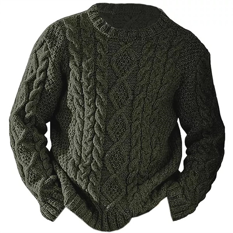 Men's Timeless Cable-Knit Crewneck Sweater - Army Green