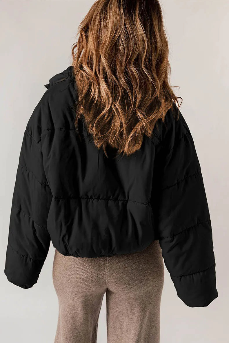 Women's Relaxed Drop-Shoulder Quilted Jacket with High Collar
