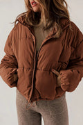 Women's Relaxed Drop-Shoulder Quilted Jacket with High Collar - Brown