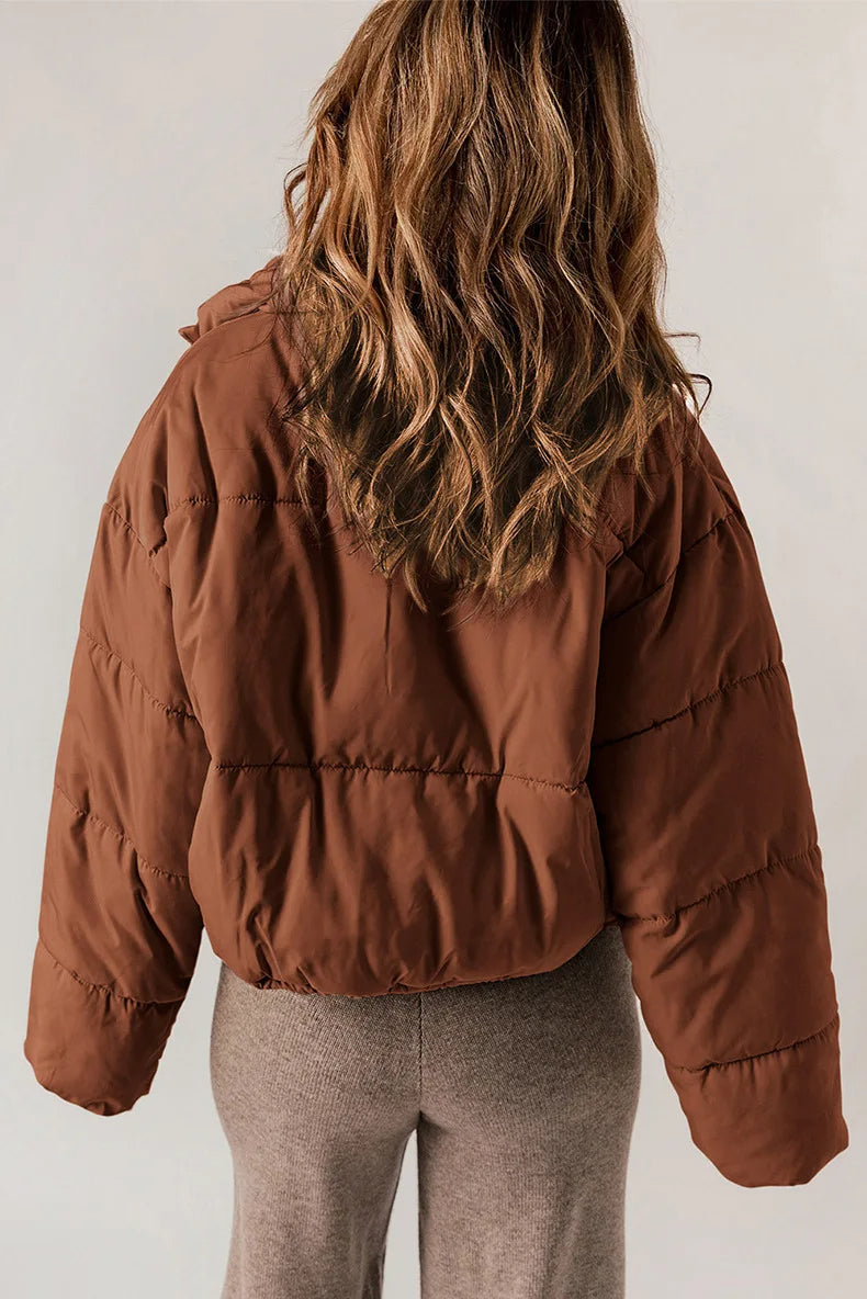 Women's Relaxed Drop-Shoulder Quilted Jacket with High Collar