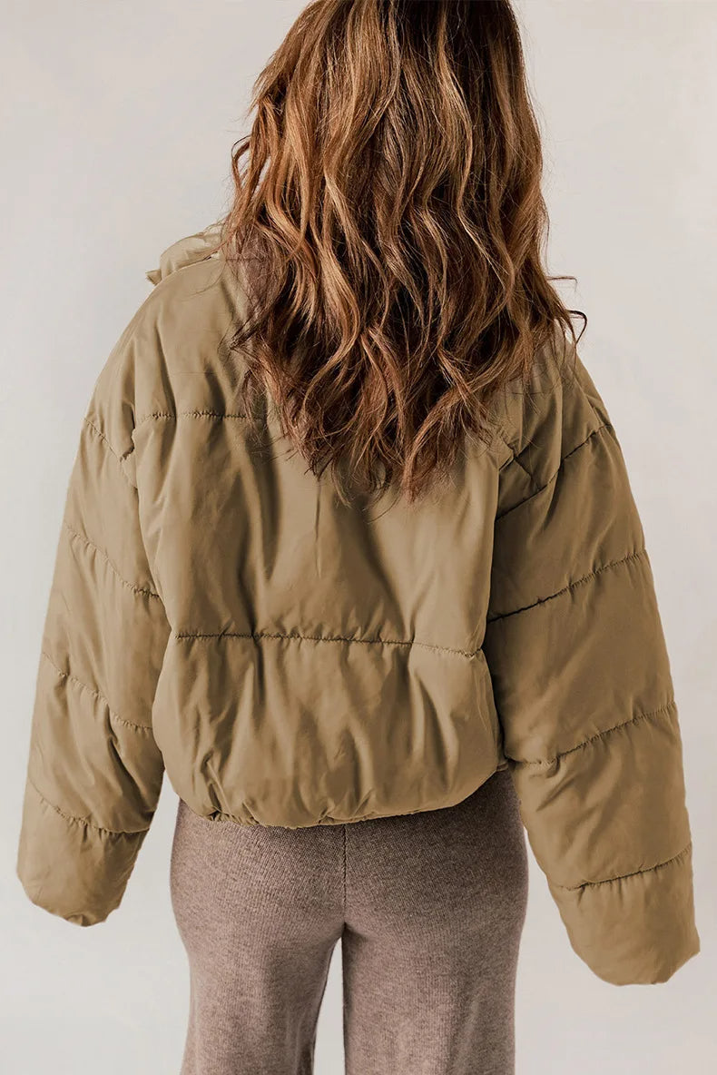 Women's Relaxed Drop-Shoulder Quilted Jacket with High Collar