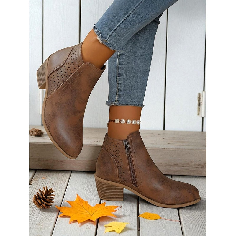 Women's Cutout Block Heel Booties for Work and Weekend