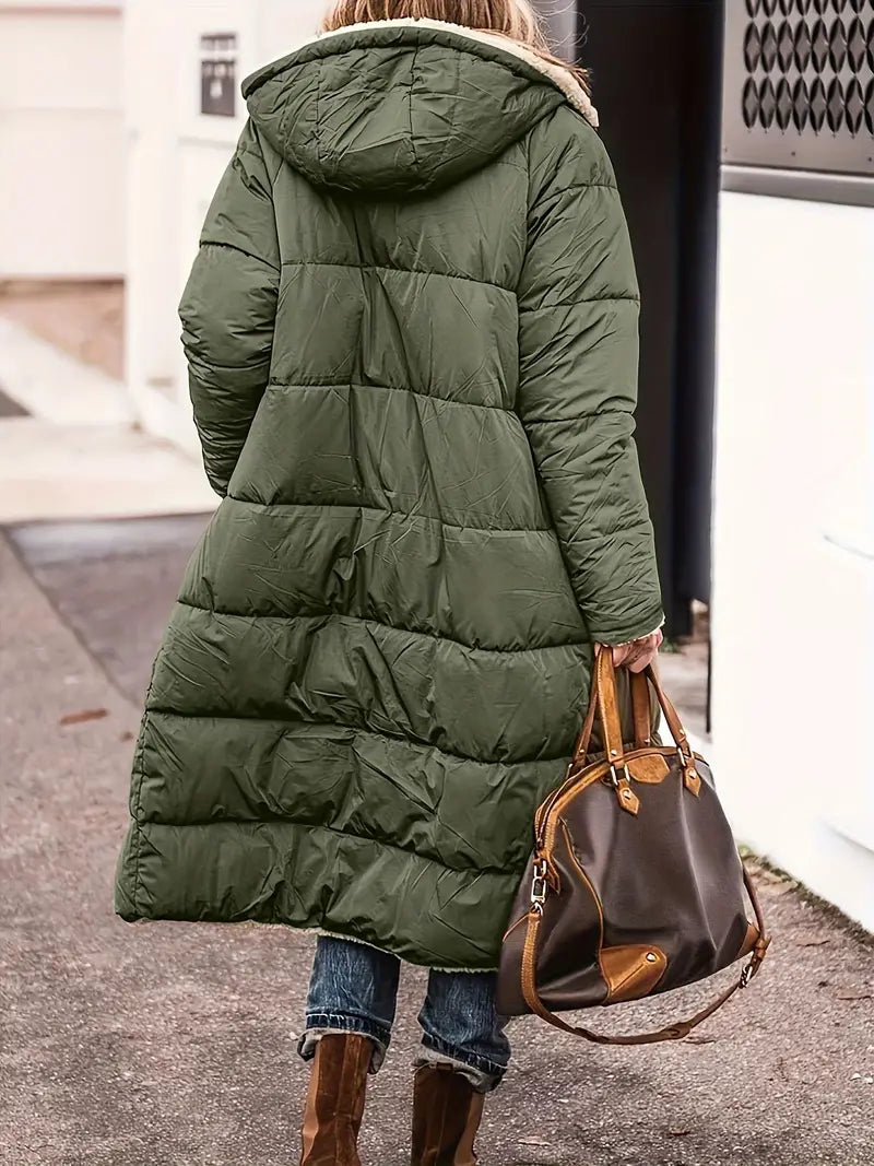Women's Reversible Hooded Sherpa Puffer Longline Coat