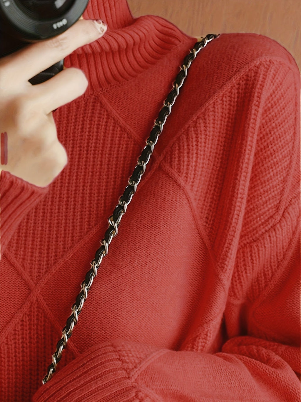 Women's Plus-Size Diamond Knit Turtleneck Sweater in a Relaxed Fit