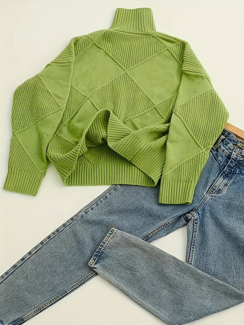 Women's Plus-Size Diamond Knit Turtleneck Sweater in a Relaxed Fit