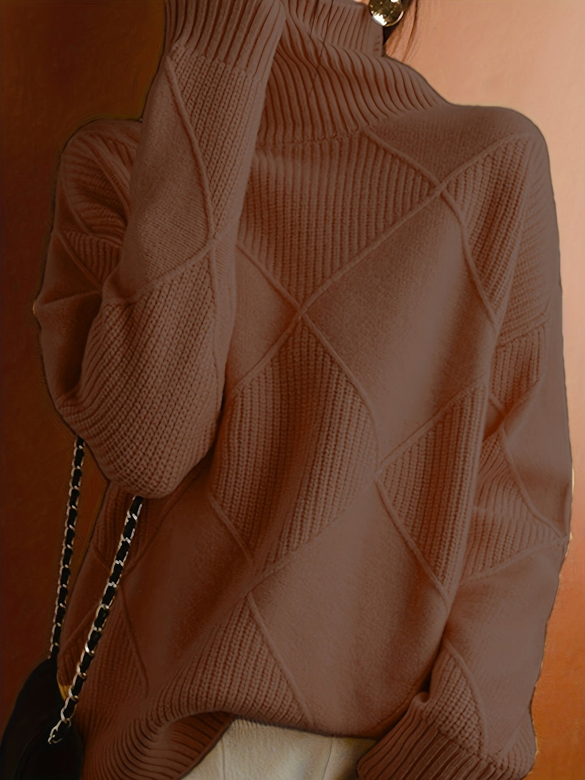 Women's Plus-Size Diamond Knit Turtleneck Sweater in a Relaxed Fit