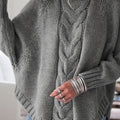 Women's Relaxed Thick Cable-Knit Sweater with Tall Neck - Dark Gray