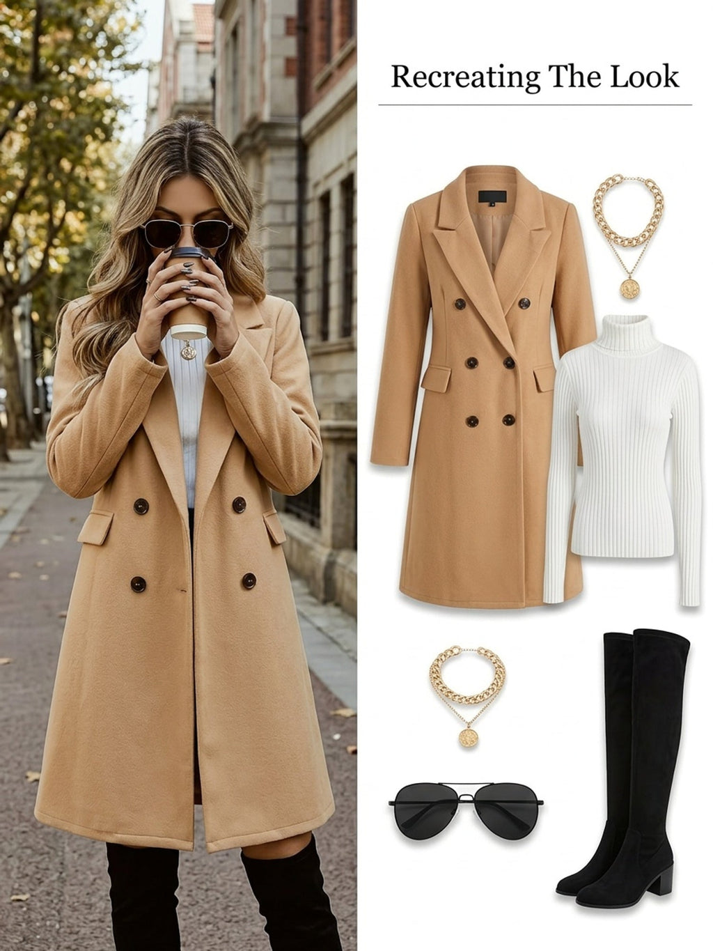 Women's Waist-Shaped Double-Breasted Coat in a Mid-Length Cut
