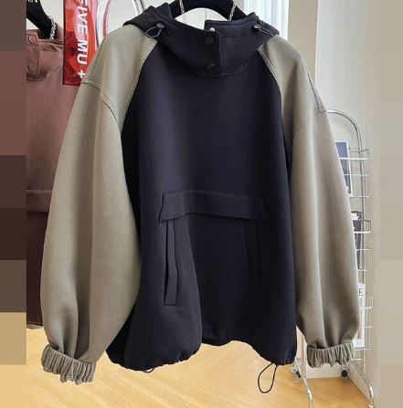 Men's Oversized Waterproof Pullover Parka with Raglan Sleeves - Black B