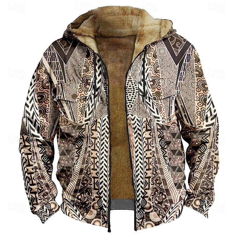 Men's Heritage Print Hooded Jacket with Lined Body and Full Zip