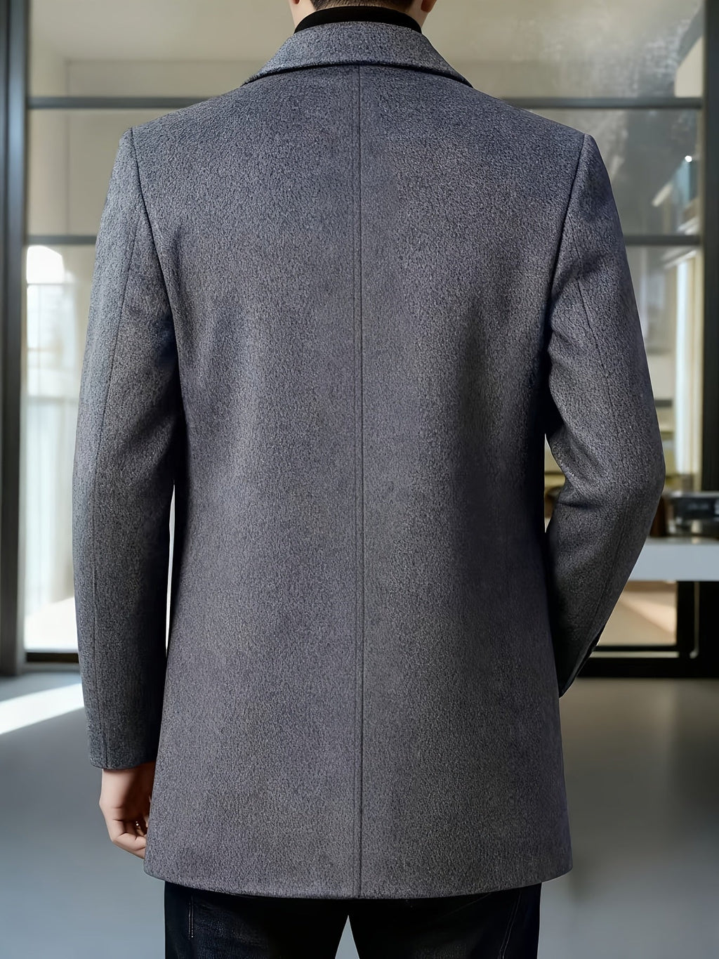Men's Four-Button Mid-Thigh Coat with Turn-Down Collar