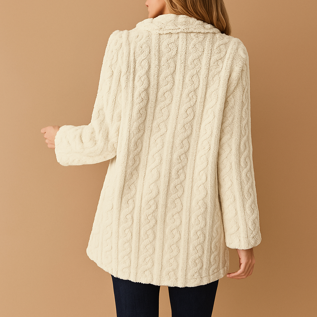 Women's Plush-Texture Longline Blazer with Double-Breasted Front
