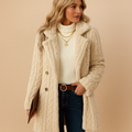 Women's Plush-Texture Longline Blazer with Double-Breasted Front - Beige