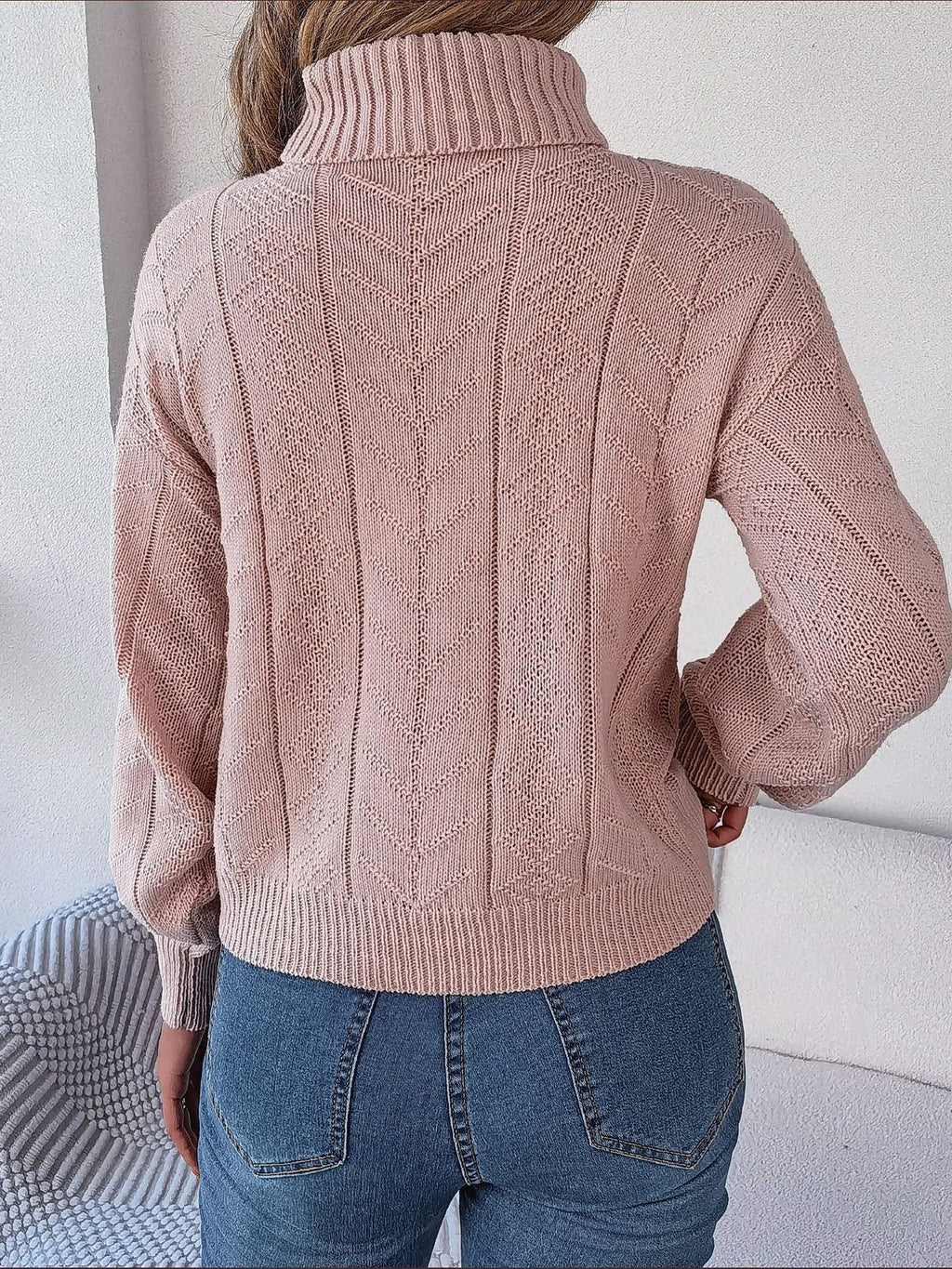 Women's Tuck-In Turtleneck Sweater with Raised Cable Detail