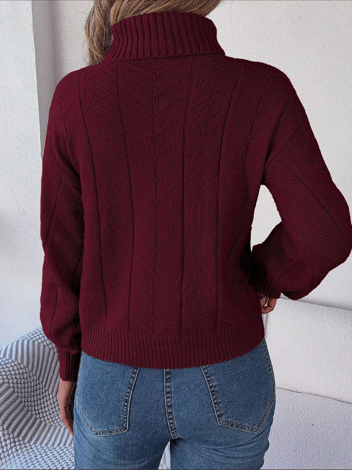 Women's Tuck-In Turtleneck Sweater with Raised Cable Detail