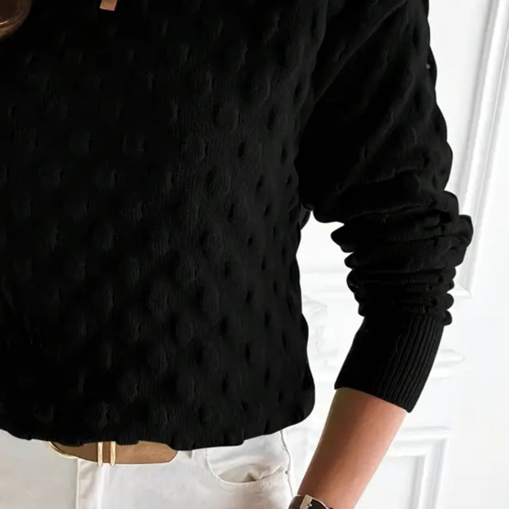 Women's Clean Crew Neck Cable Sweater with Ribbed Cuffs