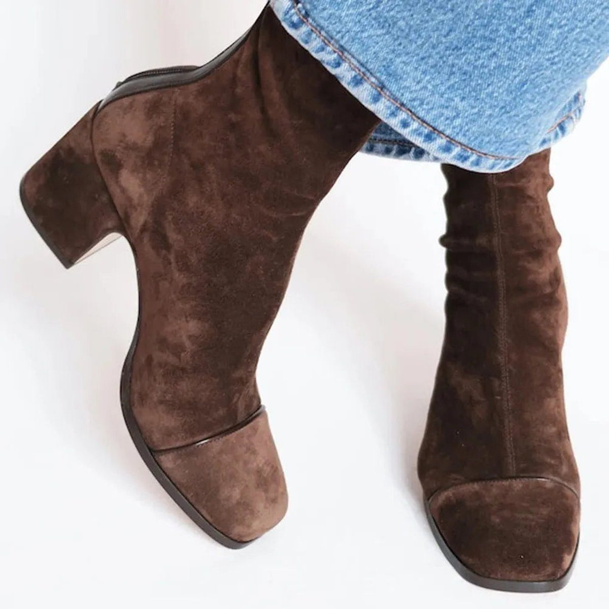 Women's Mixed-Texture Suede Ankle Booties with Animal Print Toe