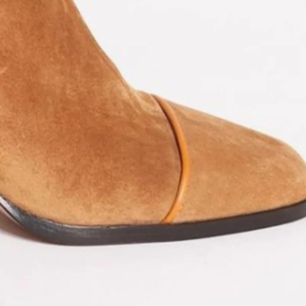 Women's Mixed-Texture Suede Ankle Booties with Animal Print Toe
