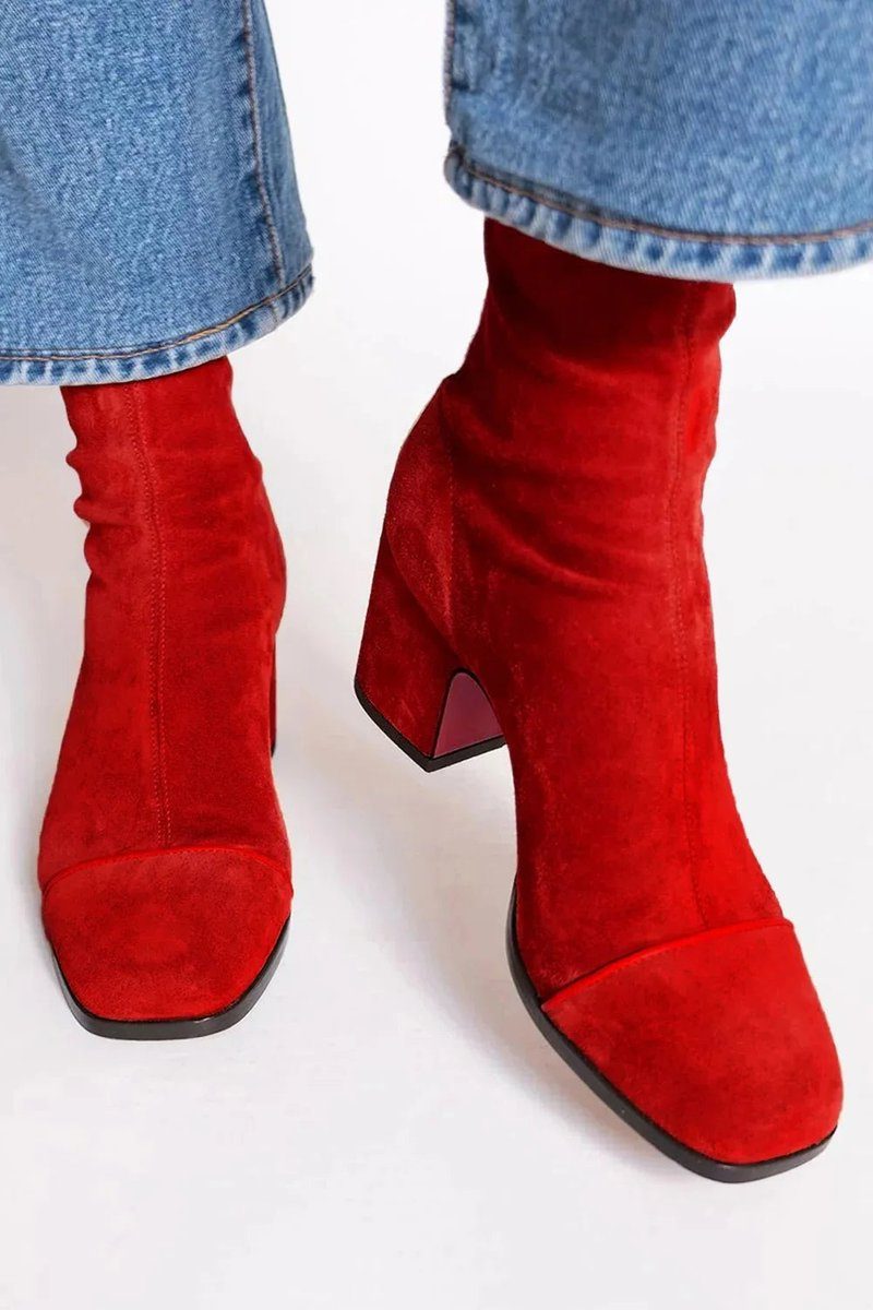Women's Mixed-Texture Suede Ankle Booties with Animal Print Toe