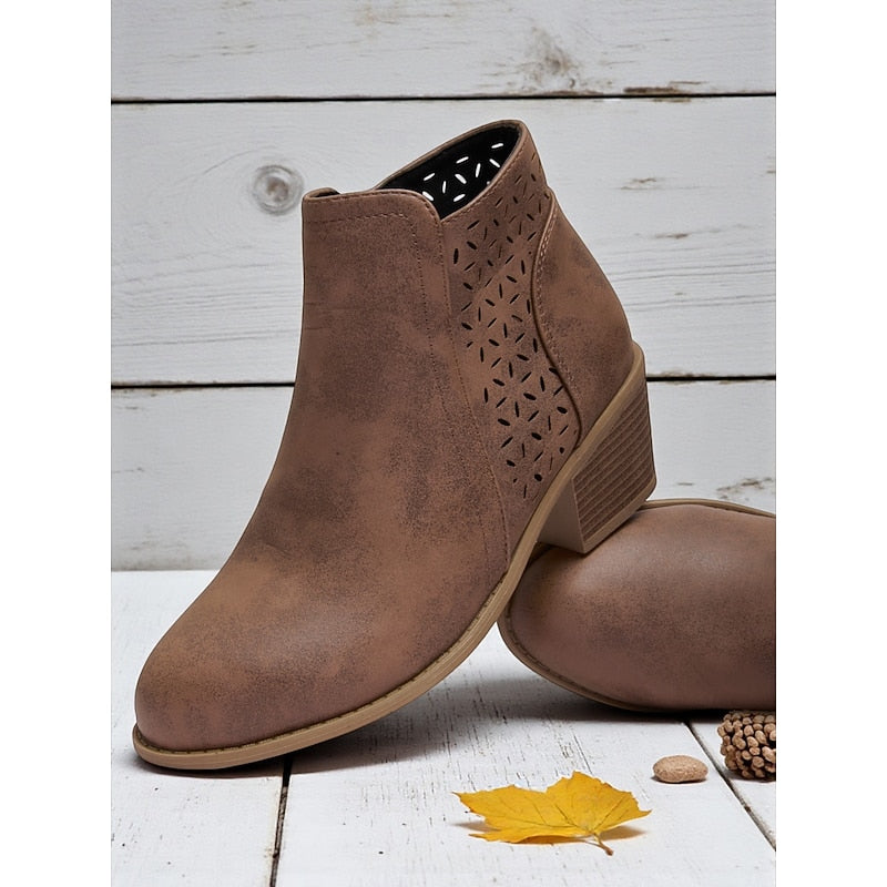 Women's Cutout Block Heel Booties for Work and Weekend