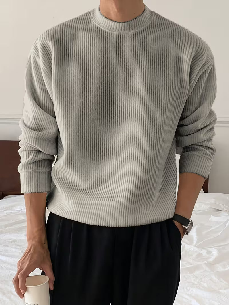 Men's Stretch Rib-Knit Long-Sleeve Sweater for Easy Layering - Gray