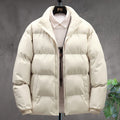 Men's Thick Padded Zip-Up Puffer with Soft Lining and Side Pockets - Cream