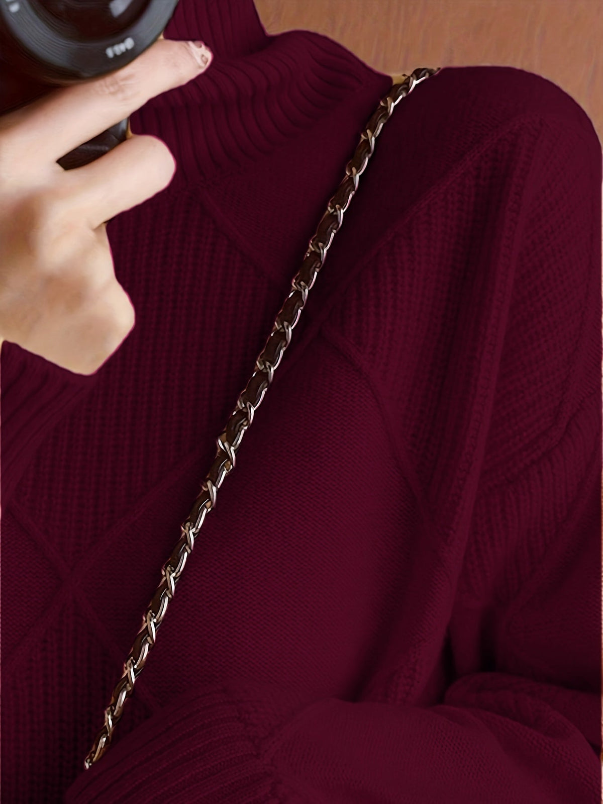 Women's Plus-Size Diamond Knit Turtleneck Sweater in a Relaxed Fit