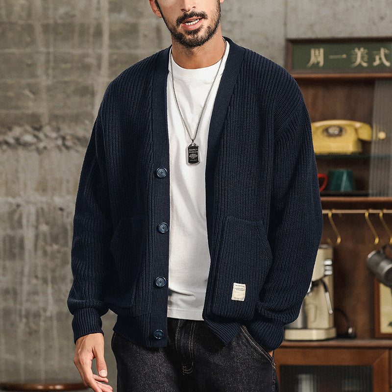 Men's Chunky Cotton Cardigan with Big Front Pockets