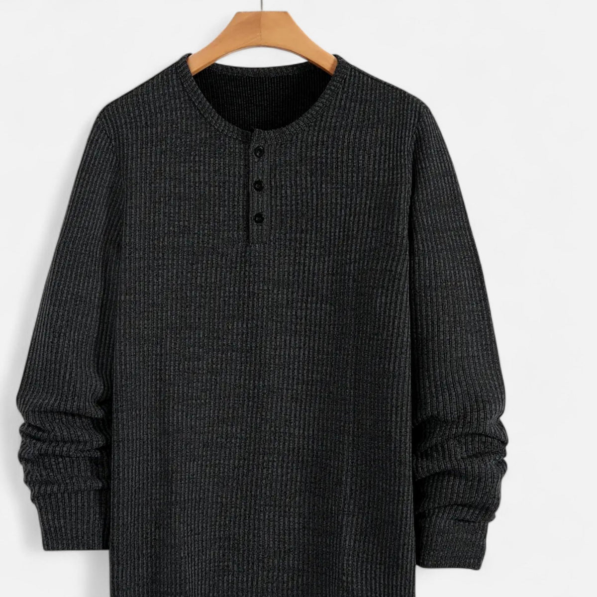 Men's Cable-Knit Henley Sweater in a Cotton Blend - Black