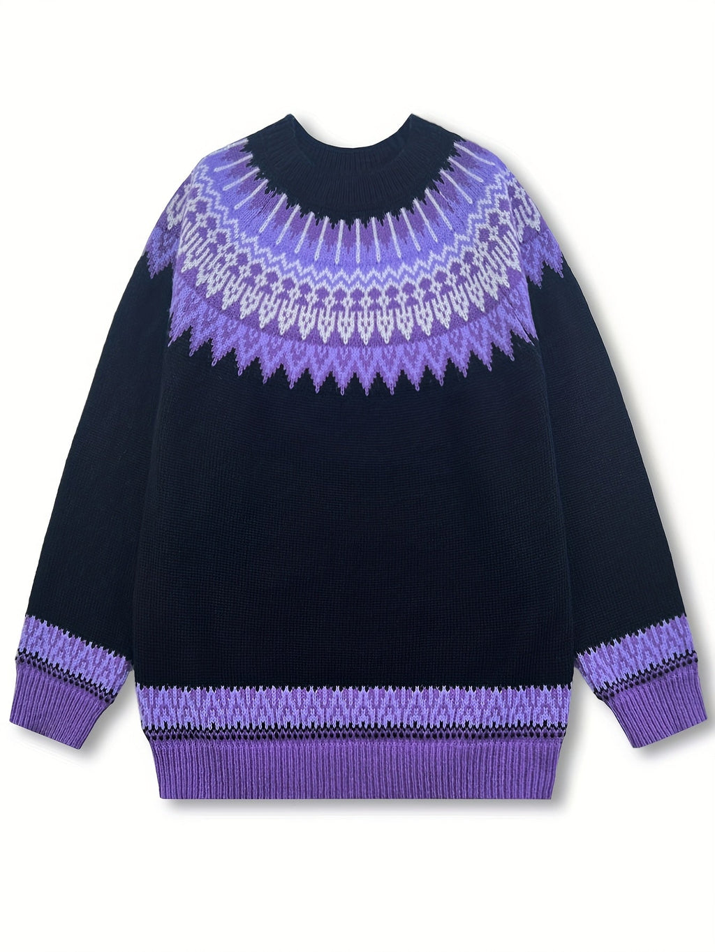 Women's Chunky Nature Motif Jacquard Crew Neck Pullover