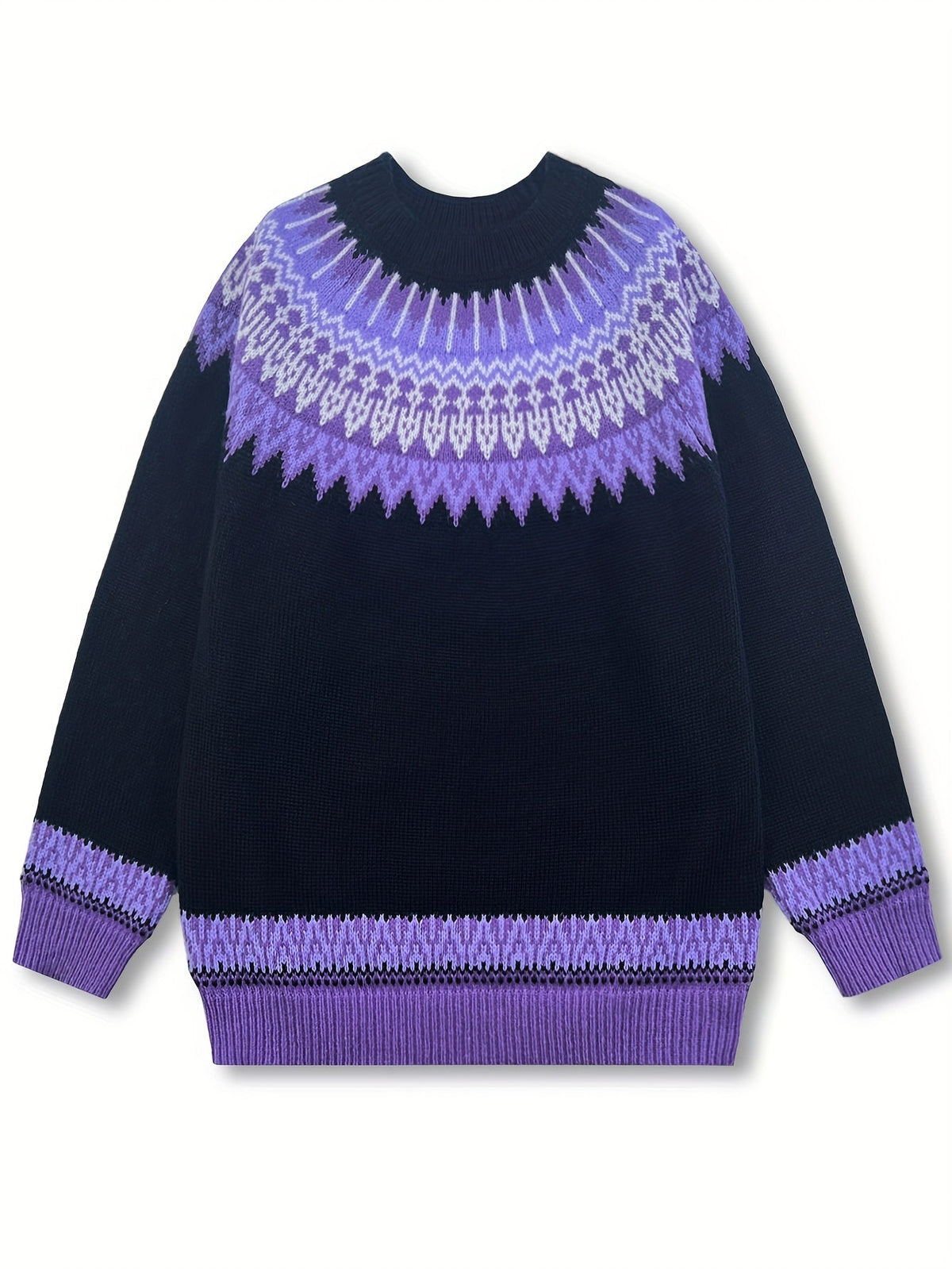 Women's Chunky Nature Motif Jacquard Crew Neck Pullover