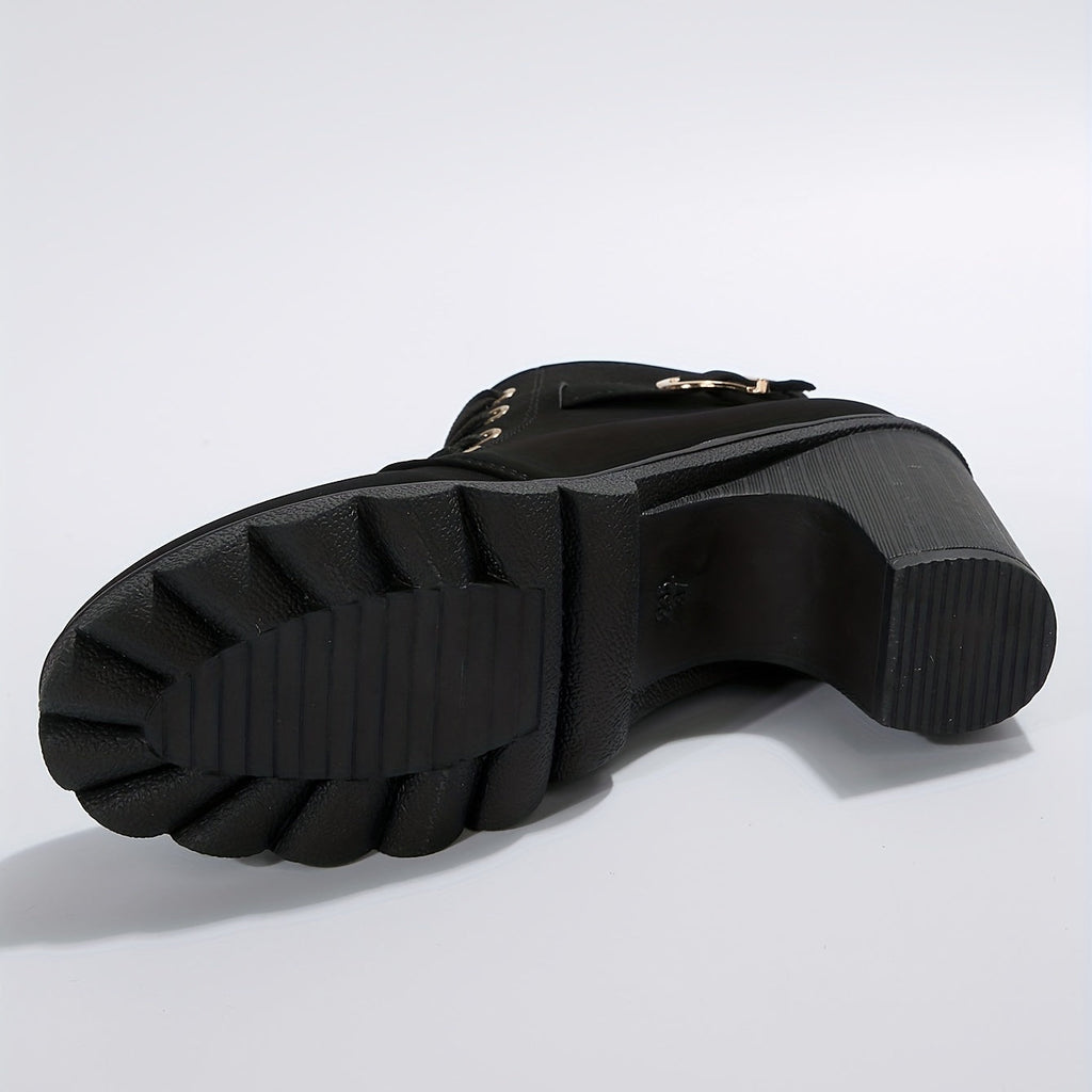 Women's Laced Winter Booties with Buckle Detail and Block Heel