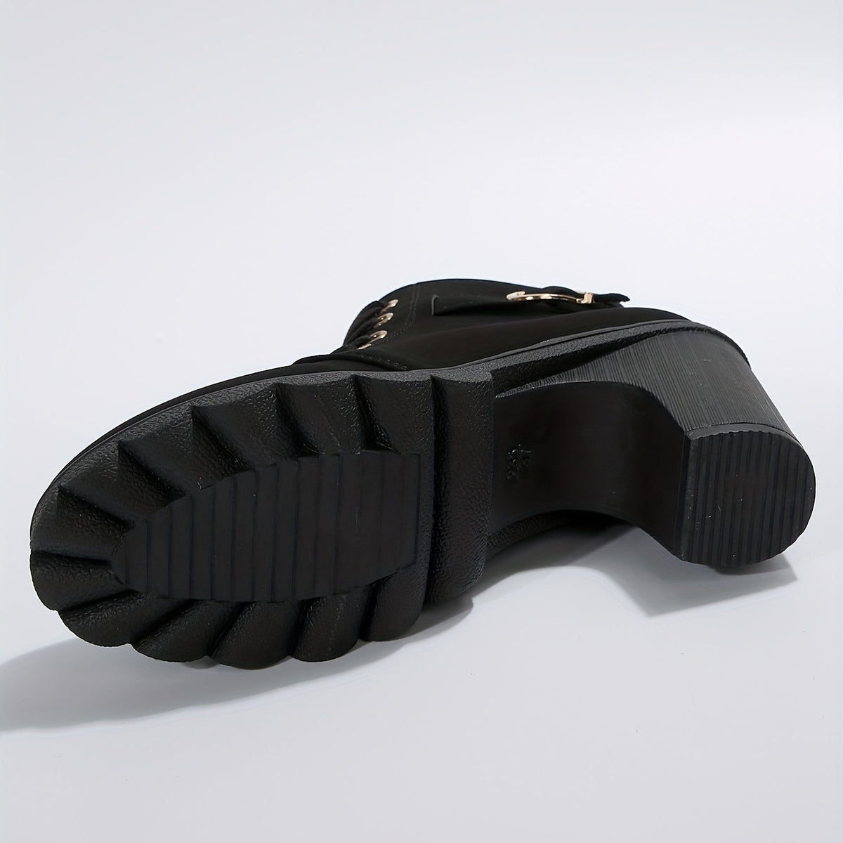 Women's Laced Winter Booties with Buckle Detail and Block Heel