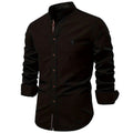 Men's Loose-Cut Airy Cotton Shirt with Stand Collar - Black