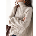 Women's Oversized Dropped-Shoulder Cable-Knit Turtleneck - Beige