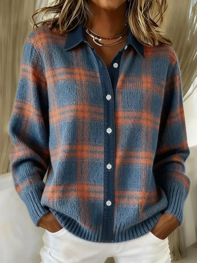 Women's Year-Round Longline Cardigan with Buttons - Blue And Orange