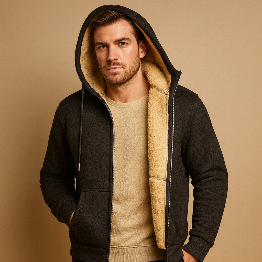Men's Full-Zip Fleece-Lined Hoodie for Cold Commutes - Dark Gray
