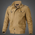 Men's Relaxed Stand-Collar Field Jacket with Multiple Pockets - Khaki