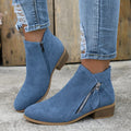 Women's Denim-Inspired Side-Zip Ankle Boots on a Stacked Heel - Blue