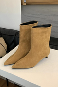Women's Low Kitten Heel Slip-On Booties for Work and Weekend - Khaki