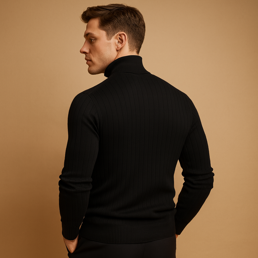 Men's Ribbed Roll-Neck Sweater for Layering Under Coats