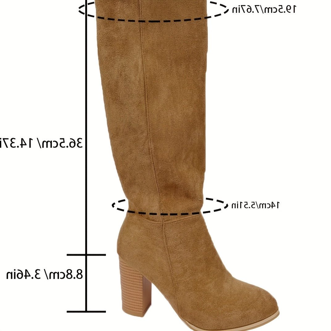 Women's Western Suede Tall Boots with Chunky Stacked Heel