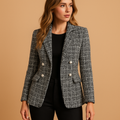 Women's All-Over Print Tailored Blazer with Classic Lapels - Black