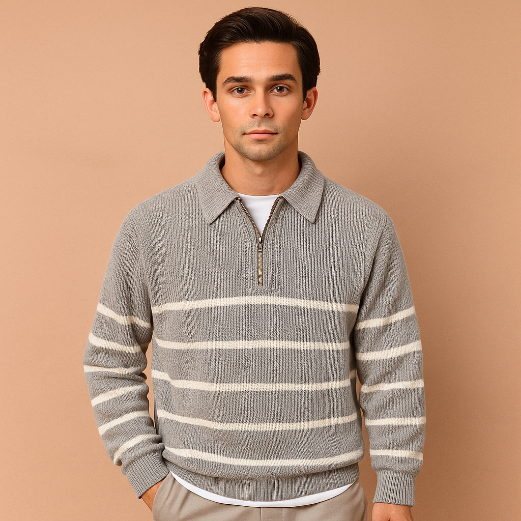 Men's Lightweight Printed Half-Zip Sweater for Office to Weekend - Gray