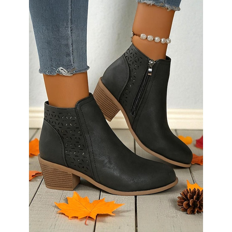 Women's Cutout Block Heel Booties for Work and Weekend